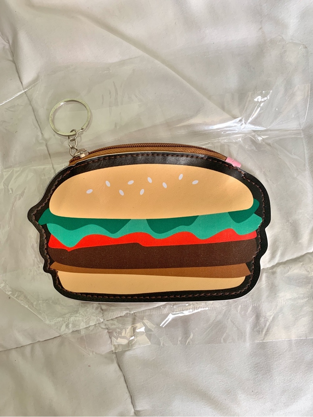 New Small Novelty Hamburger 🍔 Coin Card Purse Zipper Keychain Charm